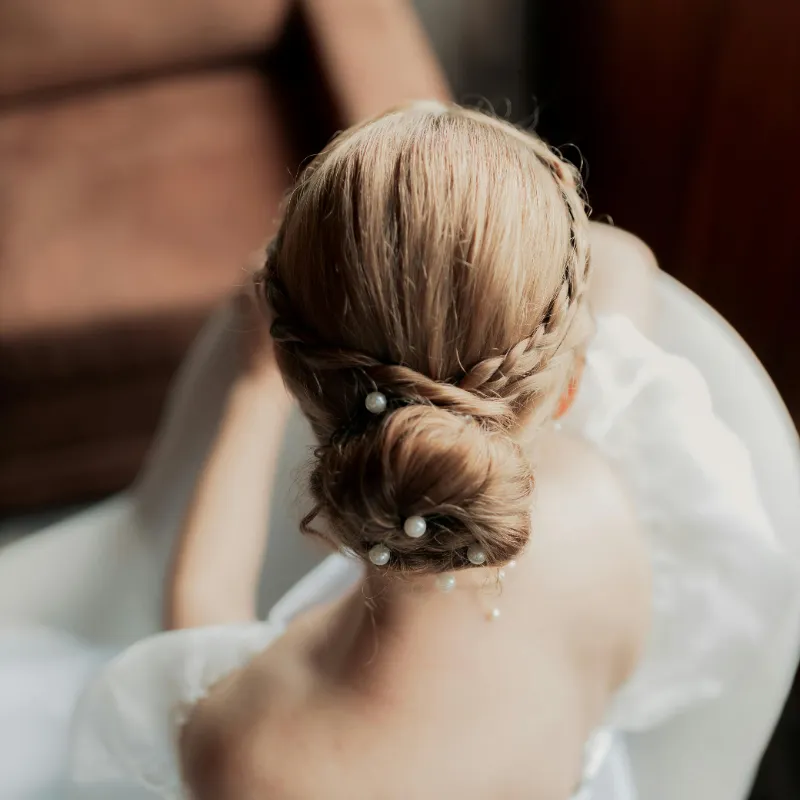 Bridal updo styled for a wedding day at Vibe Hair Studio